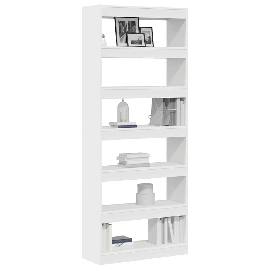 Bogskab med 6 hylder - hvid reol i konstrueret træ 80 × 30 × 198 cm