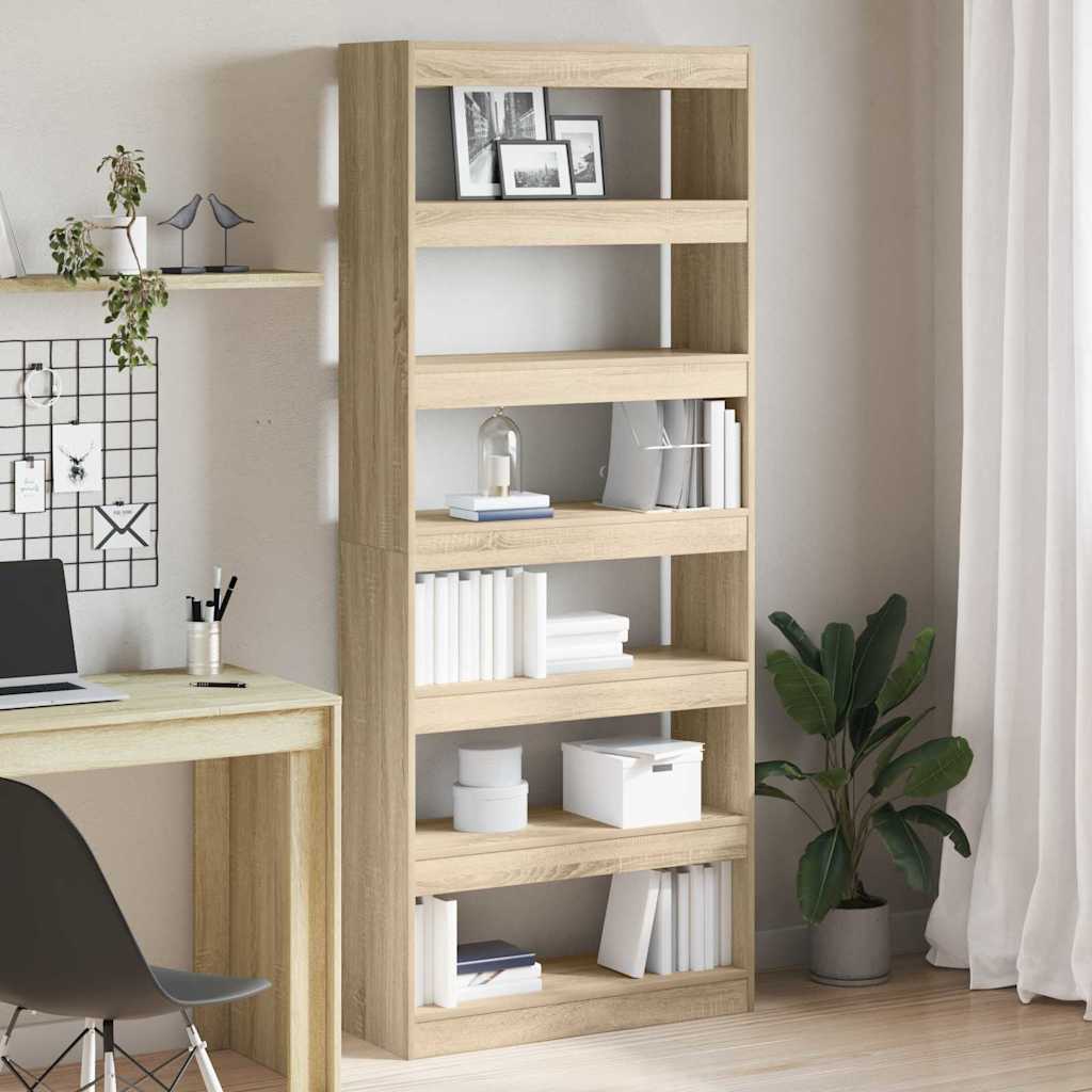 Bogskab med åbne hylder - sonoma eg, 80 × 30 × 198 cm, konstrueret træ
