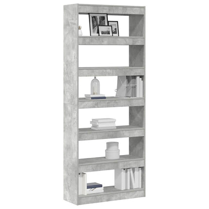 Bogskab 6 niveauer 80 x 30 x 198 cm Konstrueret træ Beton Grå