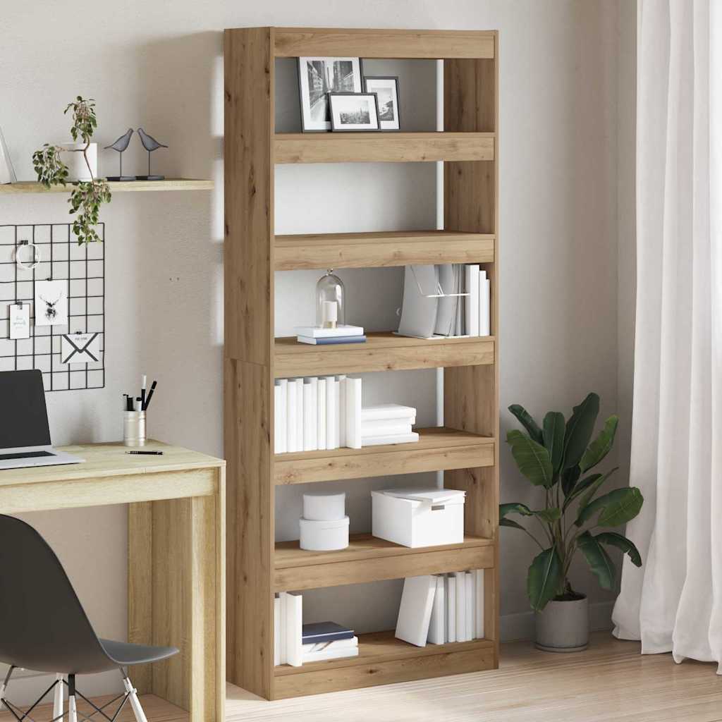 Bogskab i artisan egetræ-look 80 × 30 × 198 cm - konstrueret træ