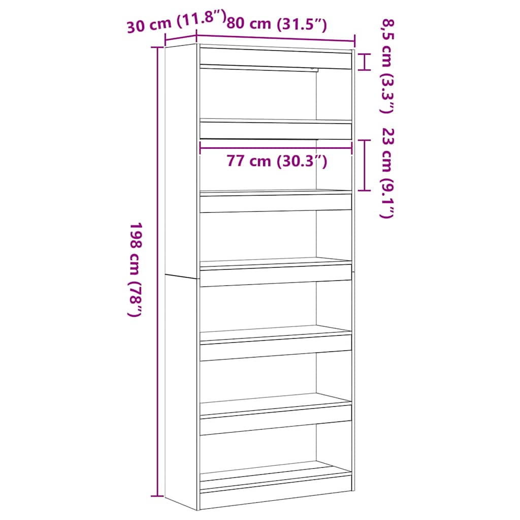 Bogskab med hylde Sort eg 80 x 30 x 198 cm Konstrueret træ