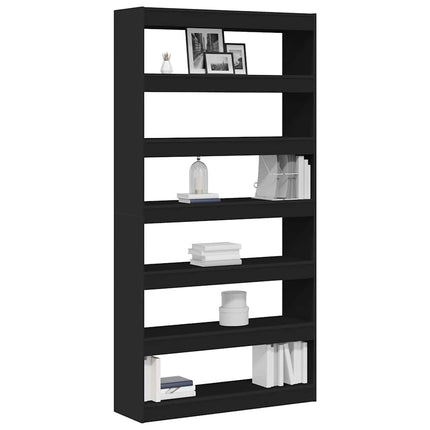 Bogskab 6 niveauer 100 x 30 x 198 cm Konstrueret træ Sort