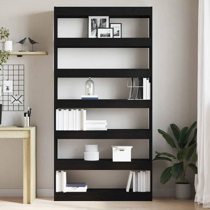 Bogskab 6 niveauer 100 x 30 x 198 cm Konstrueret træ Sort Eg