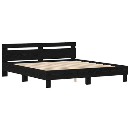 Sengestel med hovedgærde Sort eg 180 x 200 cm Konstrueret træ