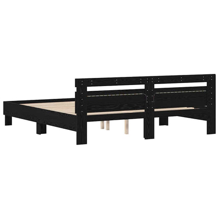 Sengestel med hovedgærde Sort eg 180 x 200 cm Konstrueret træ