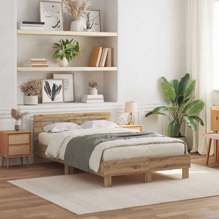 Sengestel med LED Artisan Egetræ 135 x 190 cm Konstrueret træ