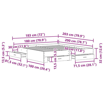 Sengestel med skuffe Sort eg 180 x 200 cm Konstrueret træ