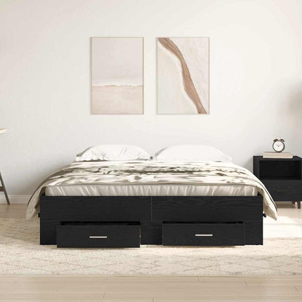 Sengestel med skuffe Sort eg 140 x 200 cm Konstrueret træ