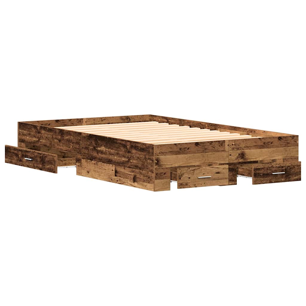Sengestel med skuffe Gammelt træ 120 x 200 cm Konstrueret træ