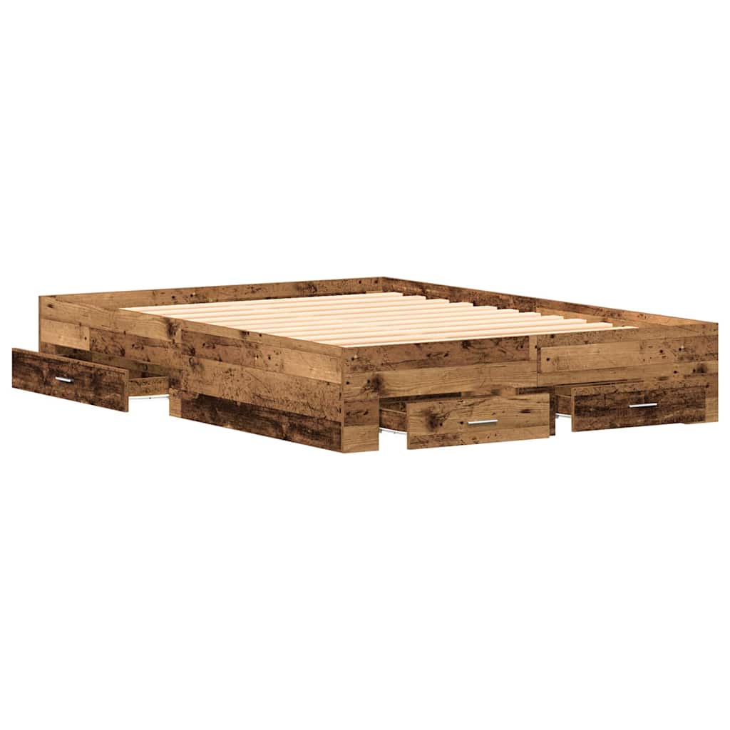 Sengestel med skuffe Gammelt træ 140 x 190 cm Konstrueret træ