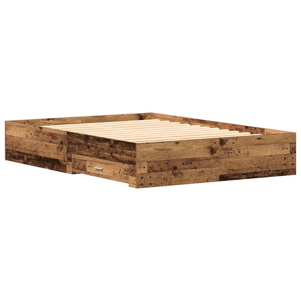Sengestel med skuffe Gammelt træ 140 x 190 cm Konstrueret træ