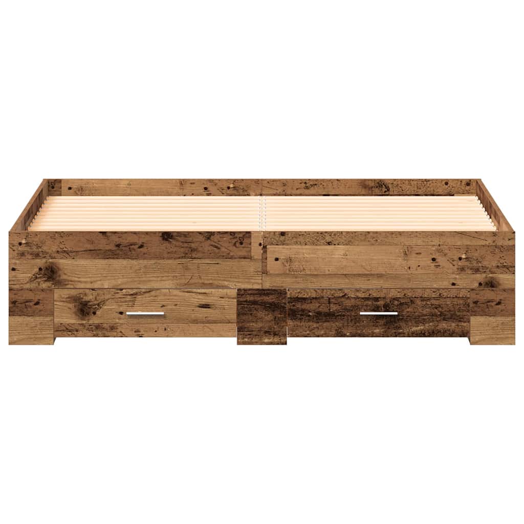 Sengestel med skuffe Gammelt træ 140 x 190 cm Konstrueret træ