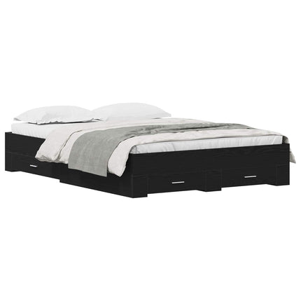 Sengestel med skuffe Sort eg 140 x 190 cm Konstrueret træ
