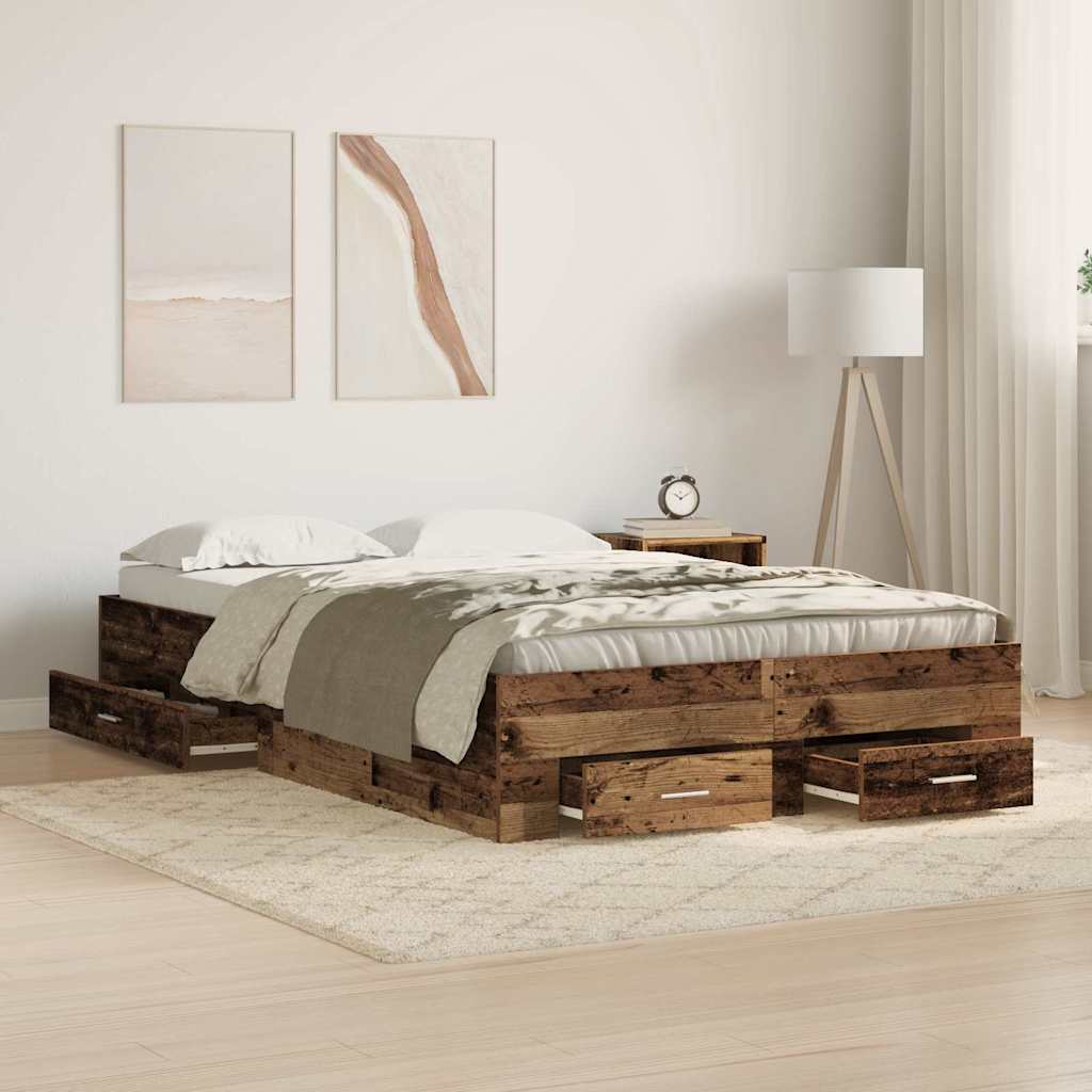 Sengestel med skuffe Gammelt træ 120 x 190 cm Konstrueret træ