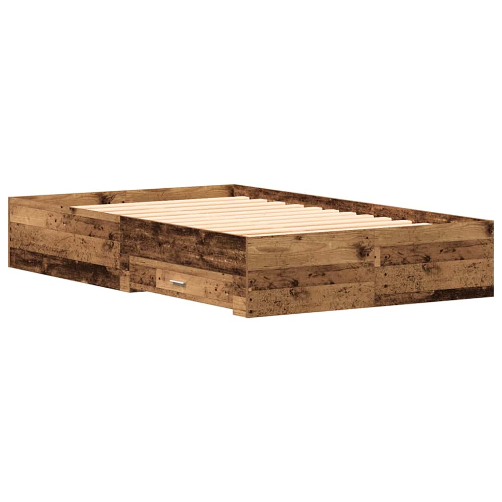 Sengestel med skuffe Gammelt træ 120 x 190 cm Konstrueret træ