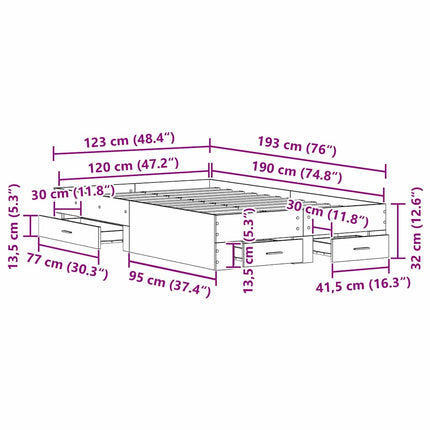 Sengestel med skuffe Sort eg 120 x 190 cm Konstrueret træ