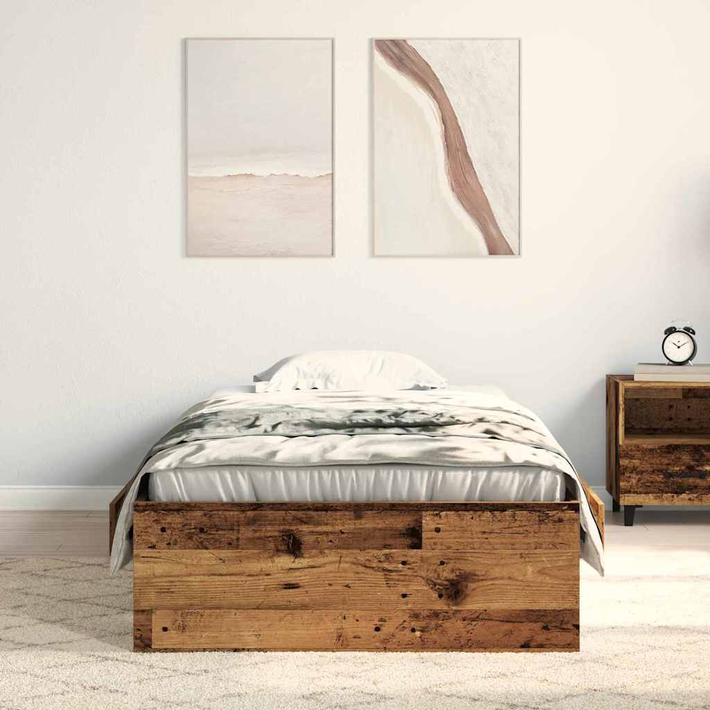 Sengestel med skuffe Gammelt træ 90 x 200 cm Konstrueret træ