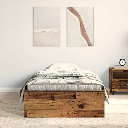 Sengestel med skuffe Gammelt træ 90 x 190 cm Konstrueret træ