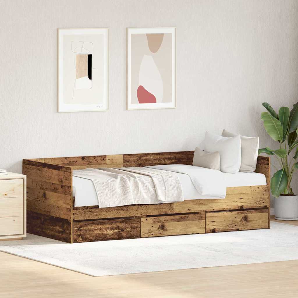 Daybed med hovedgærde Gammelt træ 90 x 200 cm Konstrueret træ billede
