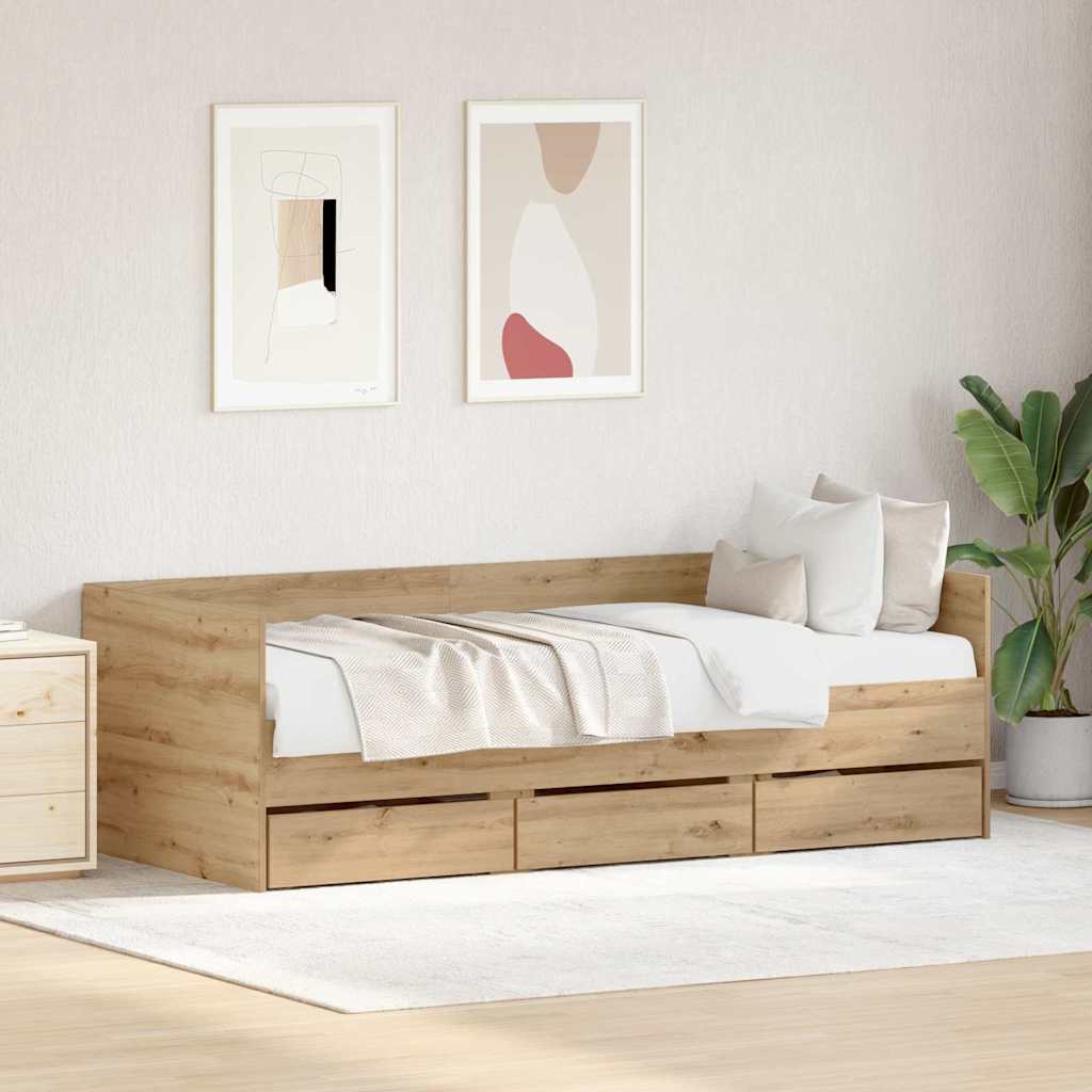Daybed med skuffe Artisan Egetræ 90 x 200 cm Konstrueret træ billede