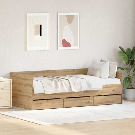 Daybed med skuffe Artisan Egetræ 90 x 190 cm Konstrueret træ