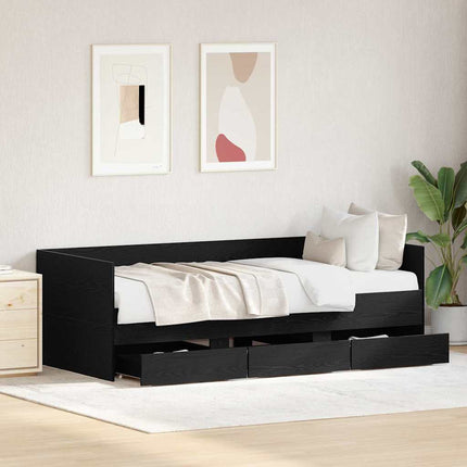 Daybed med skuffe Sort eg 90 x 190 cm Konstrueret træ