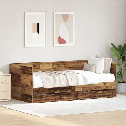 Daybed med skuffe Gammelt træ 90 x 200 cm Konstrueret træ