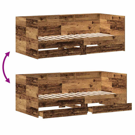 Daybed med skuffe Gammelt træ 90 x 190 cm Konstrueret træ