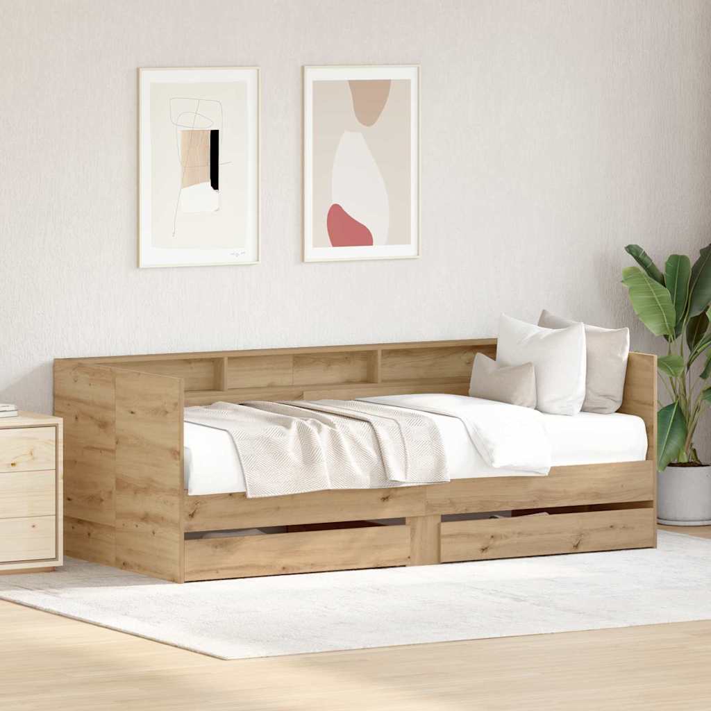Daybed med skuffe Artisan Egetræ 90 x 190 cm Konstrueret træ billede