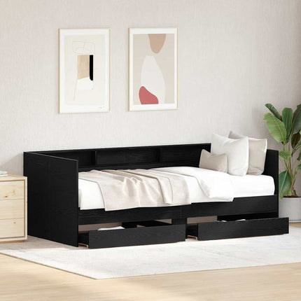 Daybed med skuffe med hylde Sort eg 90 x 190 cm Konstrueret træ