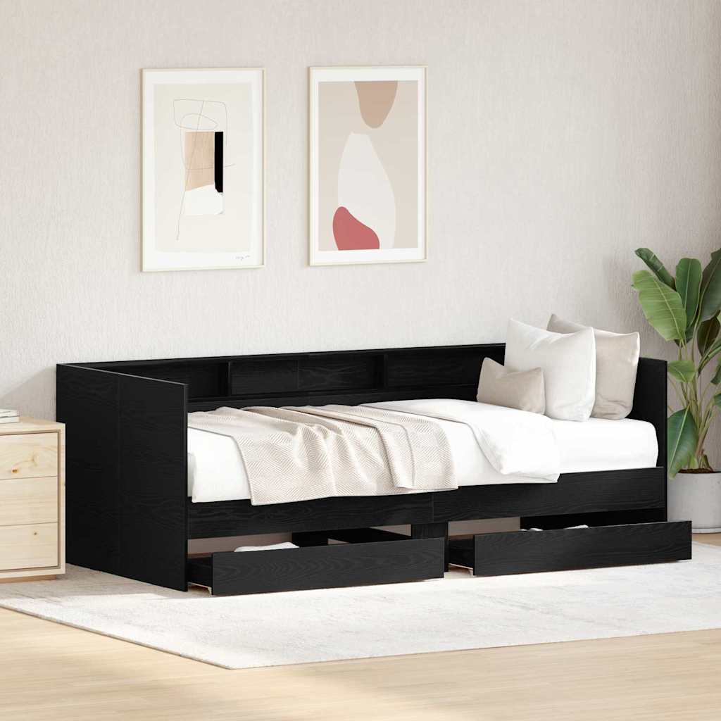 Daybed med hovedgærde Sort eg 90 x 190 cm Konstrueret træ