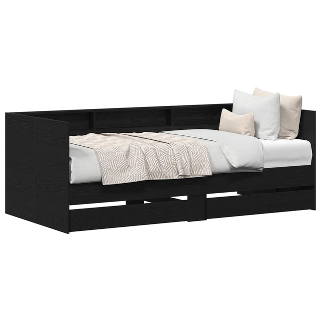 Daybed med skuffe med hylde Sort eg 90 x 190 cm Konstrueret træ