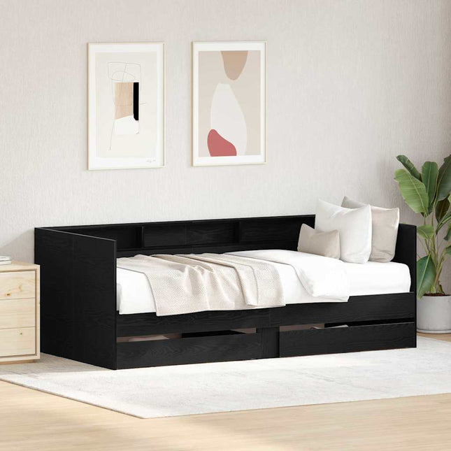 Daybed med skuffe med hylde Sort eg 75 x 190 cm Konstrueret træ