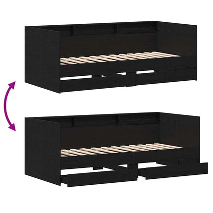 Daybed med skuffe med hylde Sort eg 75 x 190 cm Konstrueret træ