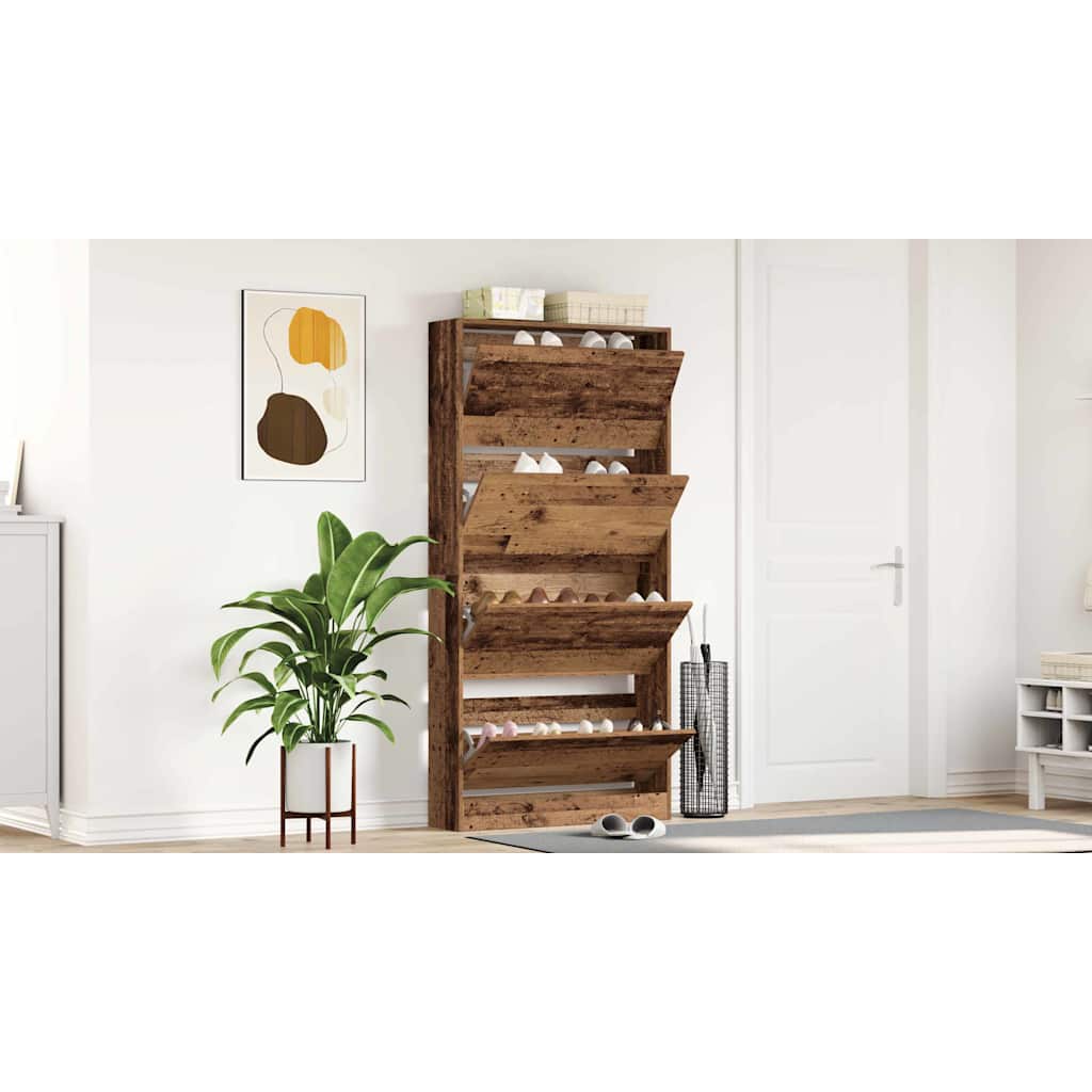 Sko skab med dør Gammelt træ 80 x 21 x 163,5 cm Konstrueret træ