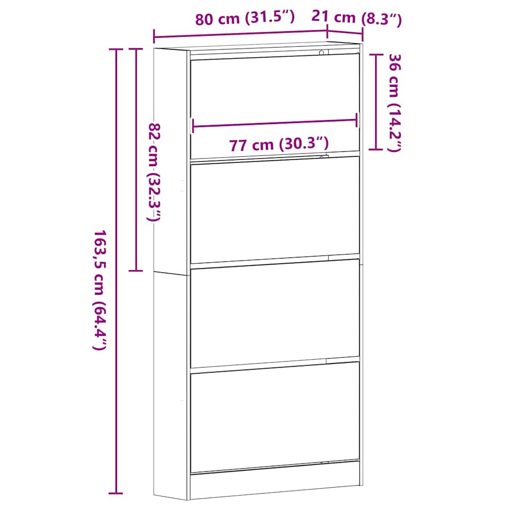 Skoskab med dør Gammelt træ 80 x 21 x 163.5 cm Konstrueret træ