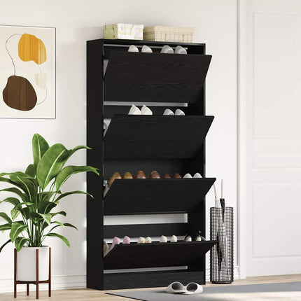 Sko skab 80 x 21 x 163,5 cm Konstrueret træ Sort eg