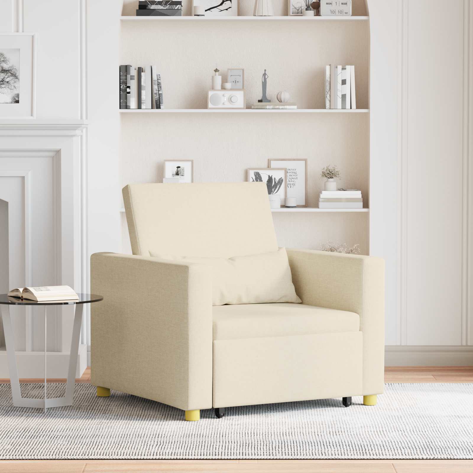 Utrækkelig sovesofa enkelt med hjul Creme 90 x 165 x 87 cm Stof