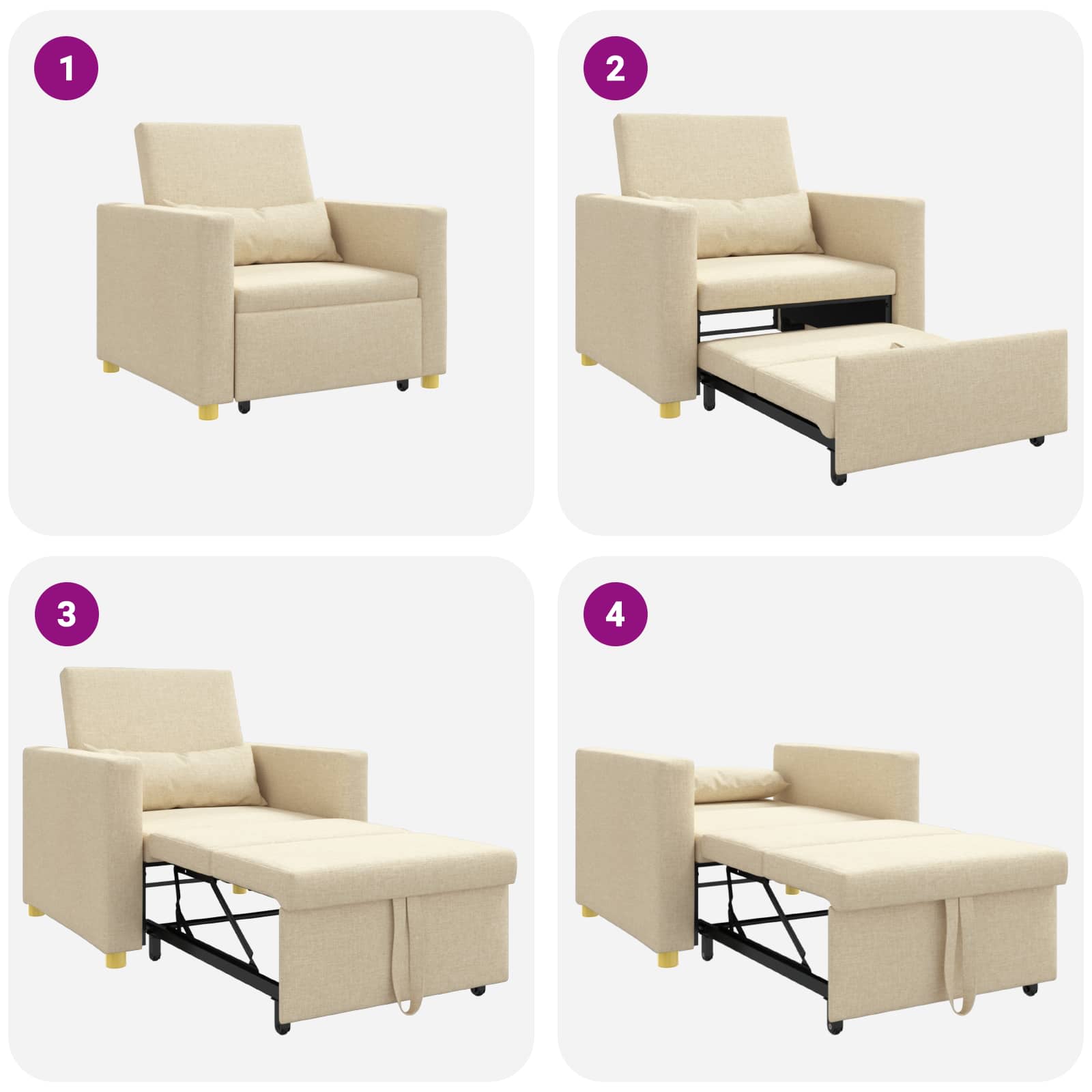 Utrækkelig sovesofa enkelt med hjul Creme 90 x 165 x 87 cm Stof