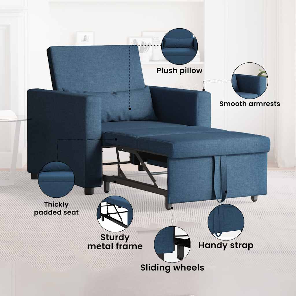 Utrækkelig sovesofa enkelt med hjul Blå 90 x 165 x 87 cm Stof