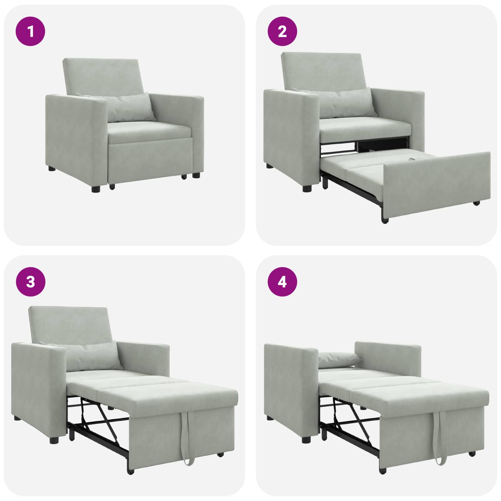 Utrækkelig sovesofa enkelt Lysegrå 90 x 165 x 87 cm Fløjl