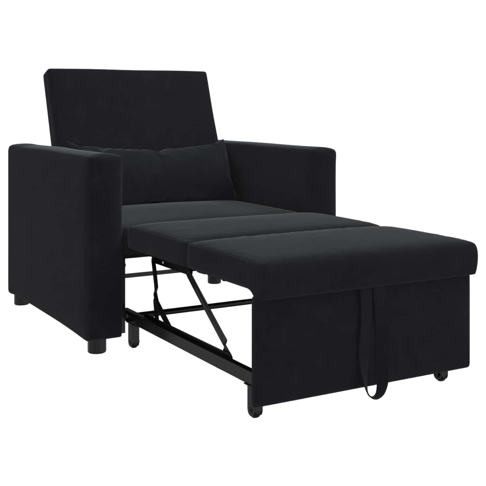 Utrækkelig sovesofa enkelt med hjul Sort 90 x 165 x 87 cm Fløjl