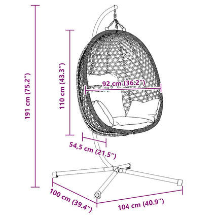 Hængende æggestol polyrattan 104 x 100 x 191 cm Lys fløde