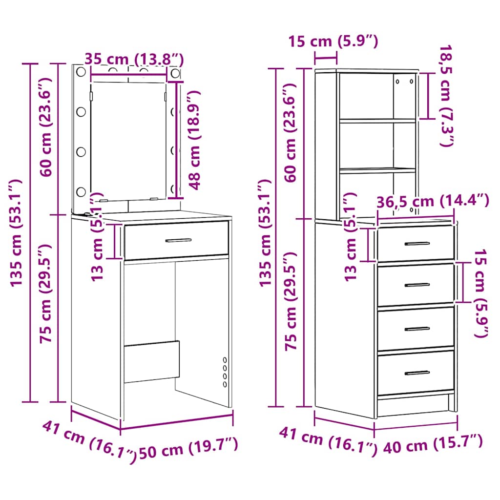 Klædeskab med hylde 2 pcs Brun 50 x 41 x 135 cm Konstrueret træ