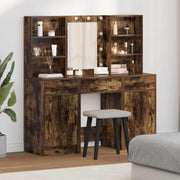 Makeupbord sæt med LED med hylde 3 pcs Røget eg Konstrueret træ