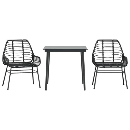 3 dele spisebordssæt til haven polyrattan glas sort