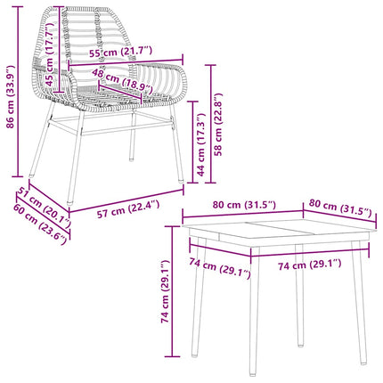 3 dele spisebordssæt til haven polyrattan glas sort