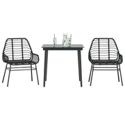 3 dele spisebordssæt til haven polyrattan glas sort