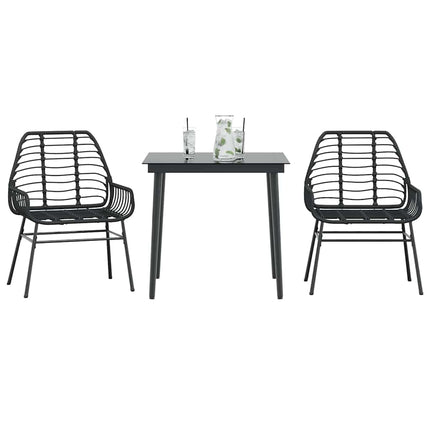 3 dele spisebordssæt til haven polyrattan glas sort