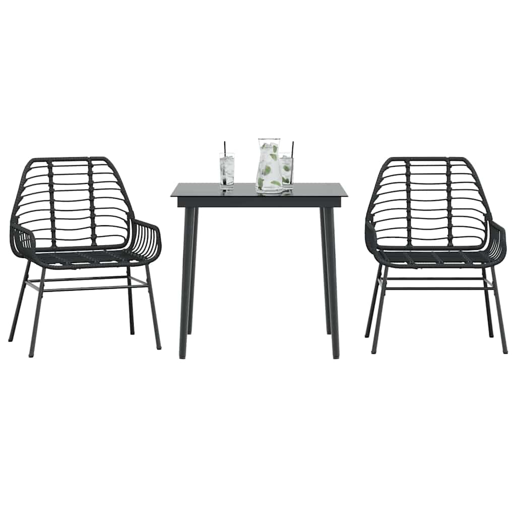 3 Dele Spisebordssæt Til Haven Polyrattan Glas - Sort